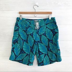 {J.Crew} Green & blue tropical board shorts, sz 34